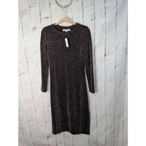Loft Women’s Black Shimmer Glittery Mettalic Midi Long‎ Sleeve Dress sz XS NWT w